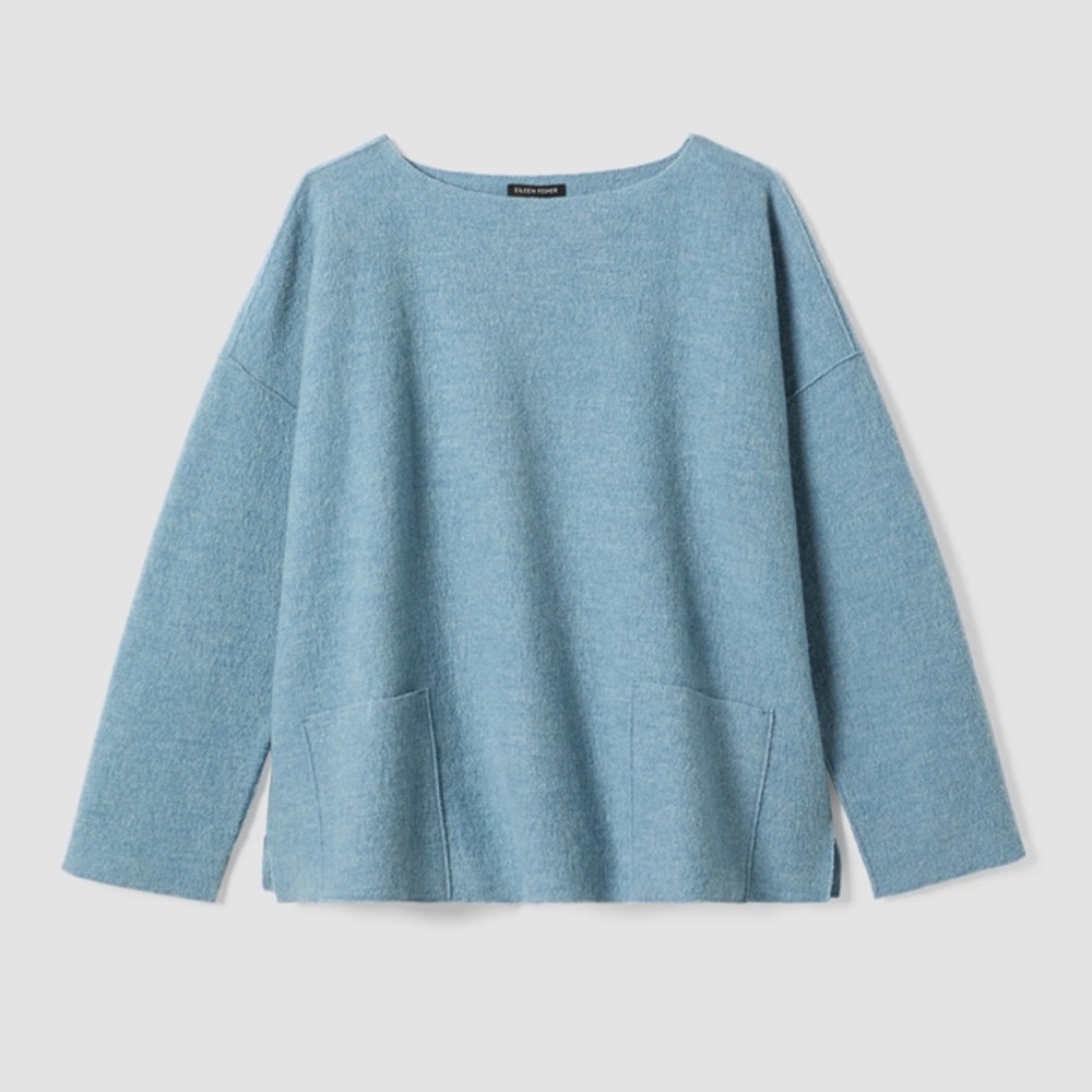 NWT EILEEN FISHER Lightweight Boiled Wool Bateau Neck Top in Regenerative Wool - Picture 5 of 8